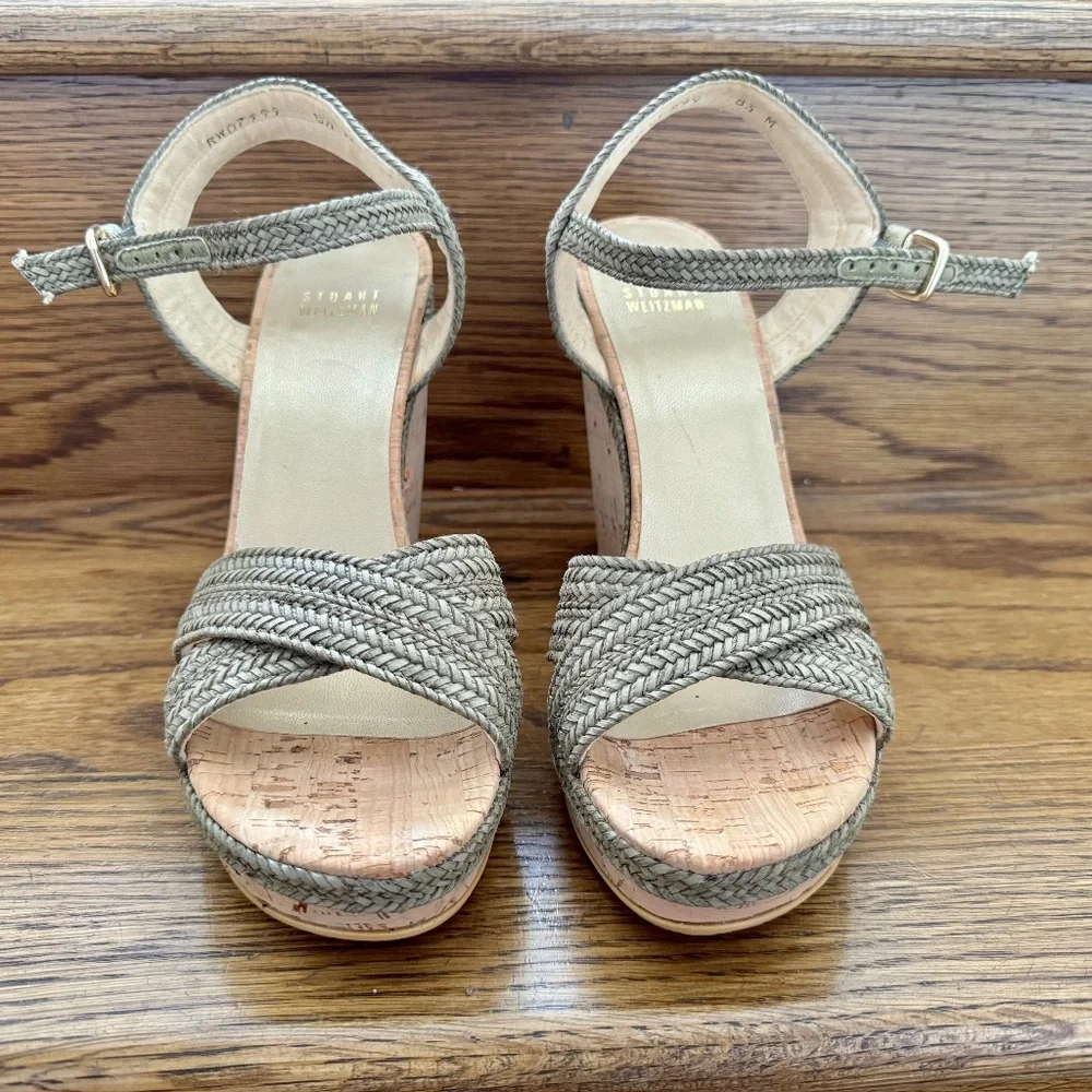 Stuart Weitzman Minx Wedges Cork Olive/Gray 8.5 - Picture 3 of 9